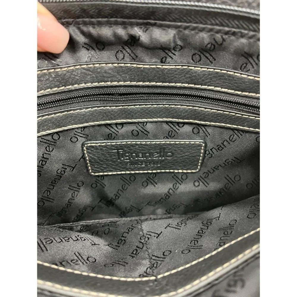 Tignanello Womens Shoulder‎ Bag Black Textured Zipper Pockets Sling M